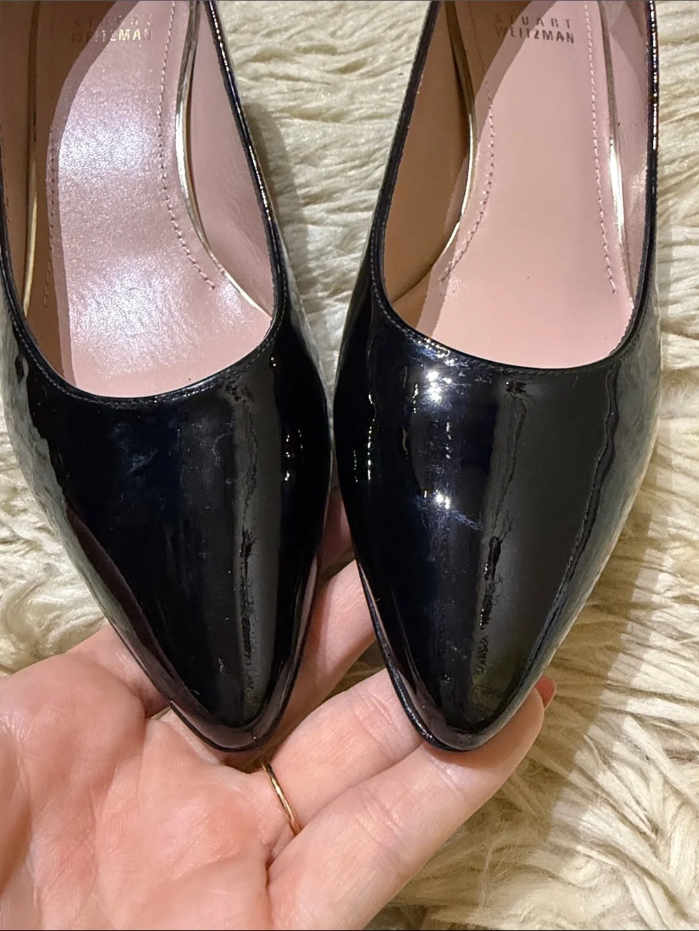 Stuart Weitzman Patent Pointed-Toe Wedge Flats in Black and Tortoiseshell 8 - Picture 3 of 8